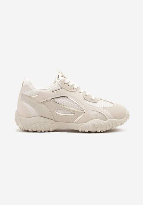 Beżowe Sneakersy Ozdobione Tłoczoną Cholewką Pillitha 4