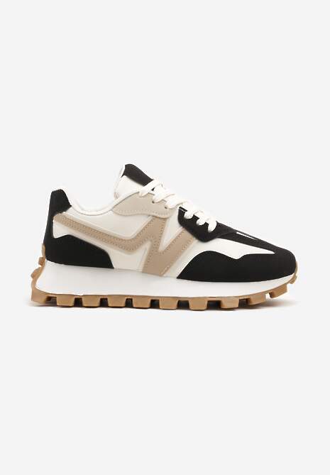 Czarno-Beżowe Sneakersy Ozdobione Geometrycznym Motywem Aluthia 4