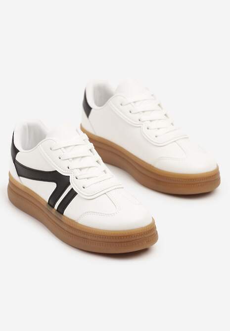 Biało-Czarne Sneakersy Klasyczne Tenisówki Zdobione Przeszyciami Alatira 5