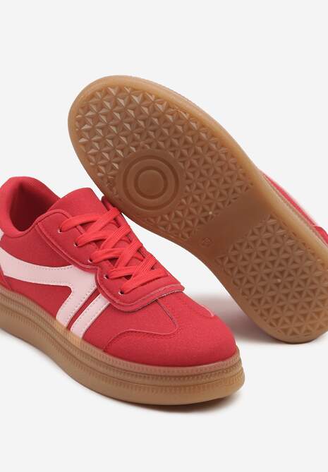 Czerwone Sneakersy Klasyczne Tenisówki Zdobione Przeszyciami Alatira 6