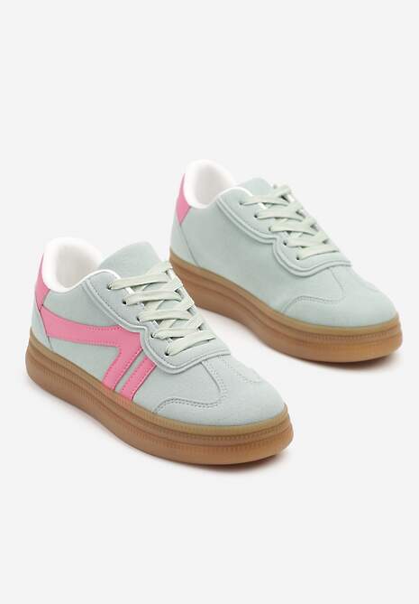 Jasnozielone Sneakersy Klasyczne Tenisówki Zdobione Przeszyciami Alatira 5