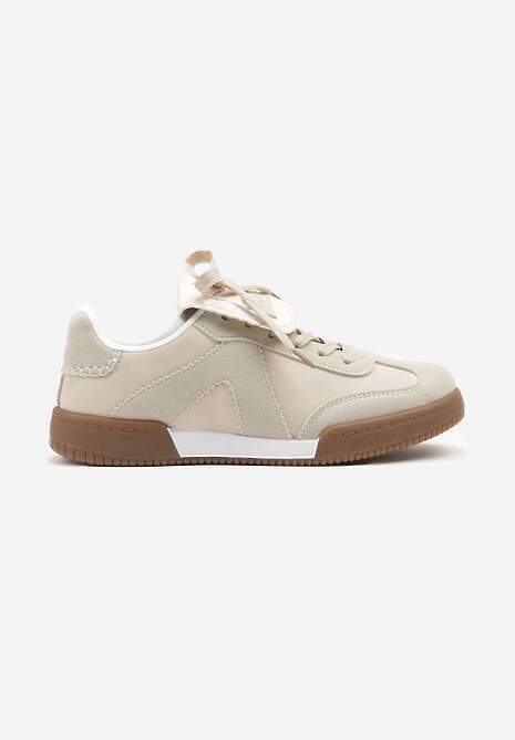Beżowe Sneakersy w Stylu Tenisówek z Szerokim Językiem Alarila 4