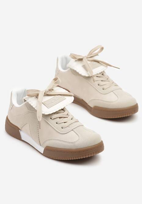 Beżowe Sneakersy w Stylu Tenisówek z Szerokim Językiem Alarila 5