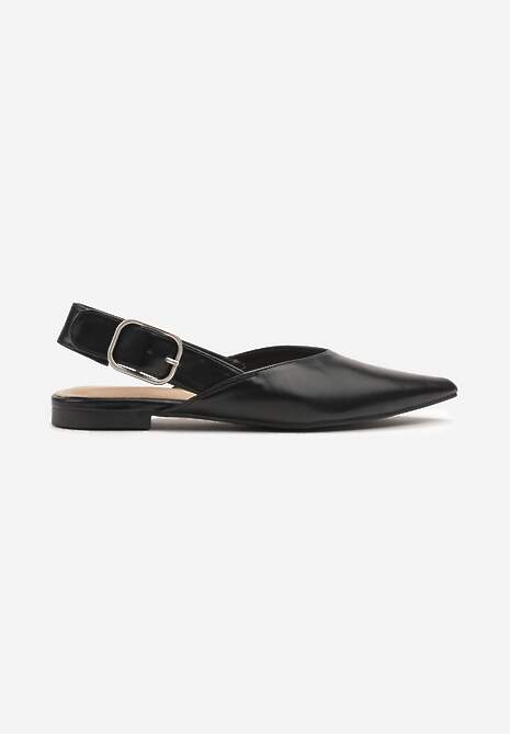 Czarne Sandały Typu Slingback Ozdobione Klamrą Banelias 4
