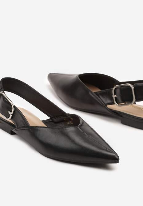 Czarne Sandały Typu Slingback Ozdobione Klamrą Banelias 6