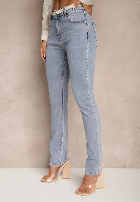 Jasnoniebieskie Casualowe Jeansy High Waist o Dopasowanym Kroju Aluissea 4