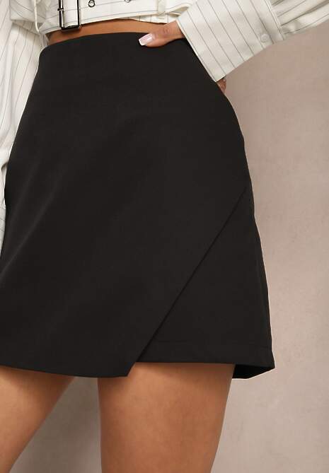 Czarne Asymetryczne Spódnico-Szorty z Wiskozą High Waist Iselora 5