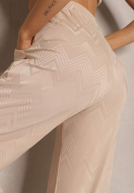 Beżowe Spodnie z Wiskozą o Szerokim Kroju High Waist Weralis 5