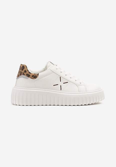 Białe Panterkowe Sneakersy na Platformie z Tłoczeniem i Brokatową Wstawką Nuselin 4