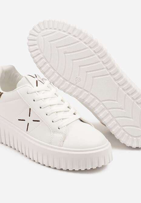 Białe Panterkowe Sneakersy na Platformie z Tłoczeniem i Brokatową Wstawką Nuselin 6