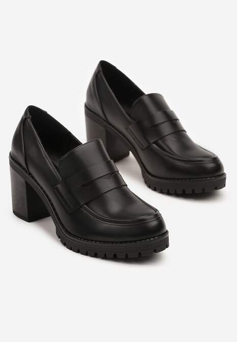 Czarne Półbuty w Stylu Loafersów na Słupku Seltewi 5