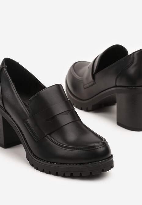 Czarne Półbuty w Stylu Loafersów na Słupku Seltewi 6
