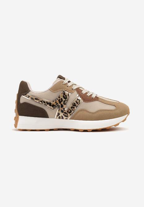 Ciemnobeżowe Sneakersy Ozdobione Geometrycznym Motywem w Panterkę Zdivena 4