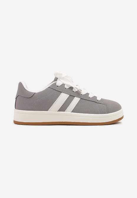Szare Sneakersy Ozdobione Motywem Pasków Flortewi 4
