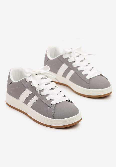 Szare Sneakersy Ozdobione Motywem Pasków Flortewi 5