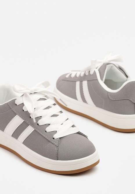Szare Sneakersy Ozdobione Motywem Pasków Flortewi 6