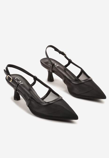 Czarne Siateczkowe Sandały Slingback na Niskim Obcasie Syltewi 5