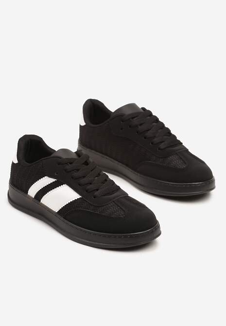 Czarne Sneakersy Tenisówki Ozdobione Paskami Amodira 5