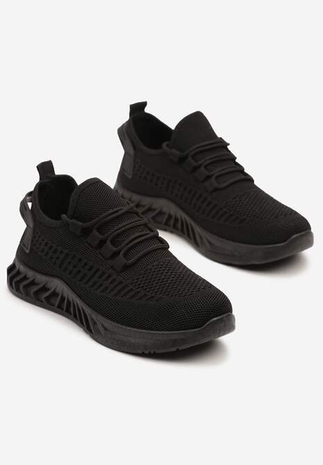 Czarne Siateczkowe Buty Sportowe Sneakersy na Podeszwie z Tłoczeniami Finloti 5