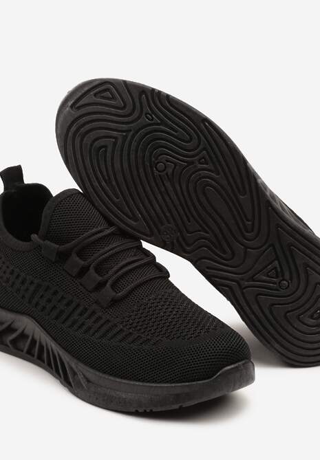Czarne Siateczkowe Buty Sportowe Sneakersy na Podeszwie z Tłoczeniami Finloti 6
