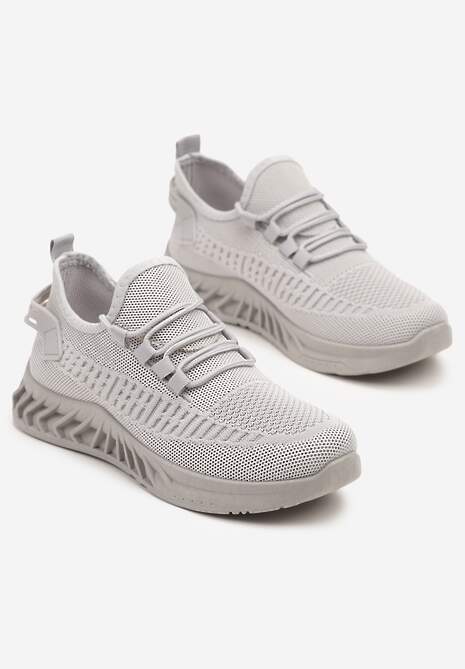 Szare Siateczkowe Buty Sportowe Sneakersy na Podeszwie z Tłoczeniami Finloti 5