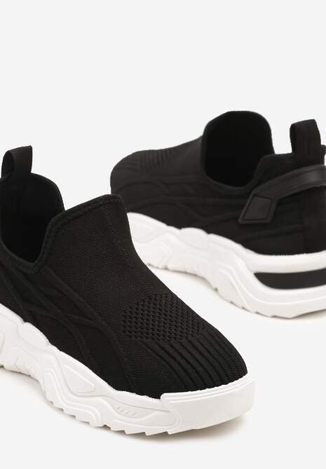Czarne Siateczkowe Buty Sportowe Sneakersy Wsuwane Zdobione Tłoczeniami Nusadela 6