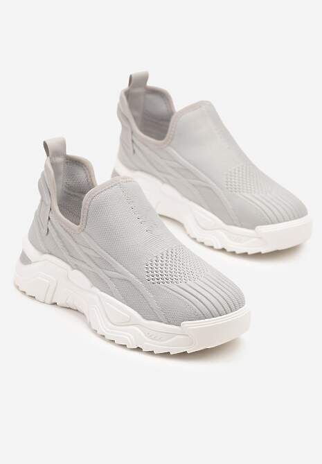Szare Siateczkowe Buty Sportowe Sneakersy Wsuwane Zdobione Tłoczeniami Nusadela 5