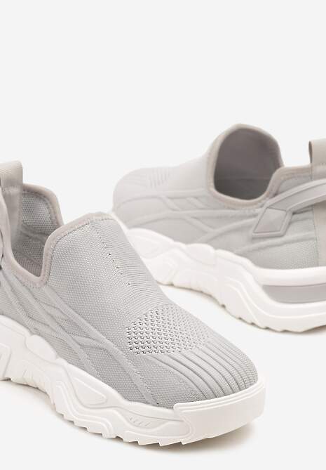 Szare Siateczkowe Buty Sportowe Sneakersy Wsuwane Zdobione Tłoczeniami Nusadela 6
