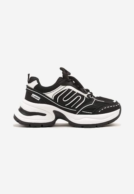 Czarne Sneakersy na Platformie Ozdobione Geometrycznym Motywem  Desaniel 4