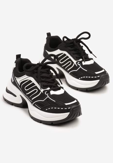 Czarne Sneakersy na Platformie Ozdobione Geometrycznym Motywem  Desaniel 5