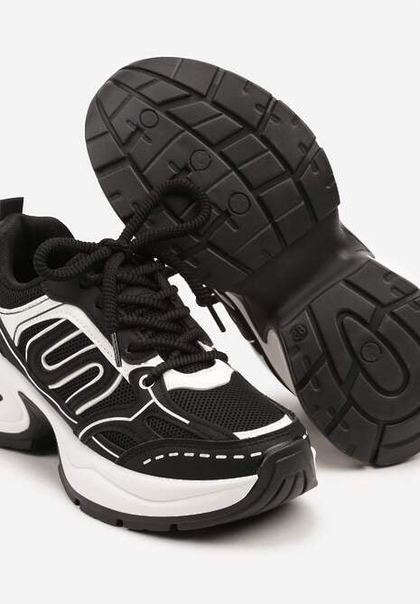 Czarne Sneakersy na Platformie Ozdobione Geometrycznym Motywem  Desaniel 6