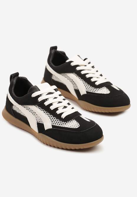 Czarne Sneakersy Tenisówki z Geometrycznym Motywem Amotheira 5