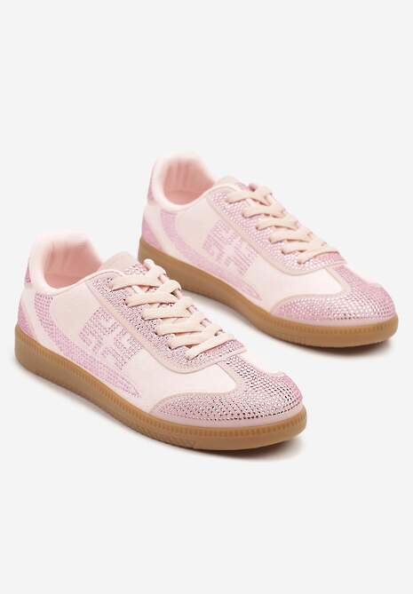 Różowe Sneakersy Tenisówki Ozdobione Cyrkoniami Amoiona 5