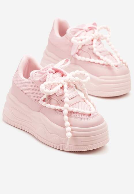 Różowe Sneakersy na Platformie z Koralikami Amovanna 5