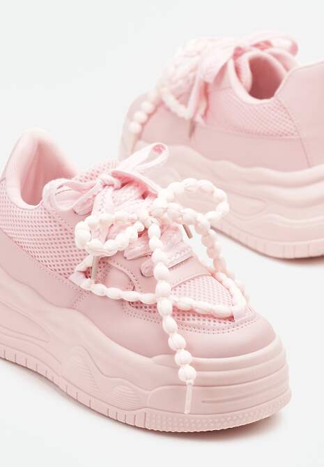 Różowe Sneakersy na Platformie z Koralikami Amovanna 6