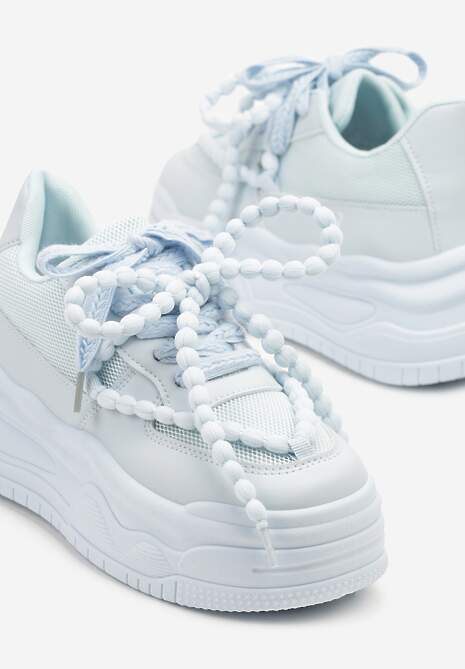 Niebieskie Sneakersy na Platformie z Koralikami Amovanna 6