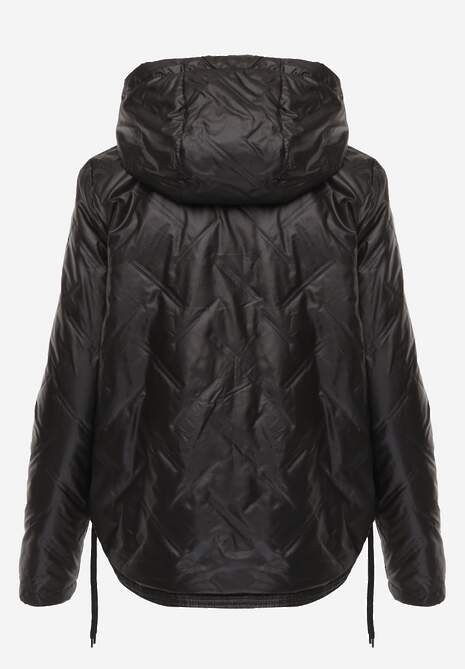 Czarna Kurtka z Pikowanymi Przeszyciami i Kapturem Ściągana po Bokach Nusillian 7