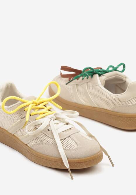 Beżowe Sneakersy z Geometrycznymi Paskami i Podwójnym Wiązaniem Florlevi 6
