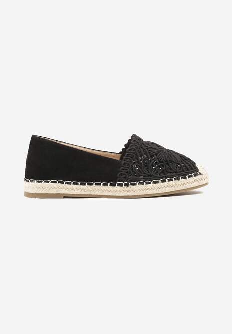 Czarne Espadryle z Ażurową Cholewką i Plecionką Sdivena 4