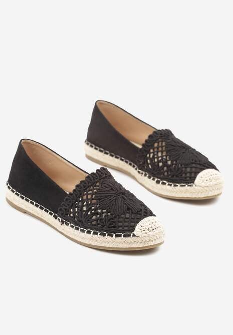 Czarne Espadryle z Ażurową Cholewką i Plecionką Sdivena 5