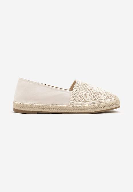 Beżowe Espadryle z Ażurową Cholewką i Plecionką Sdivena 4