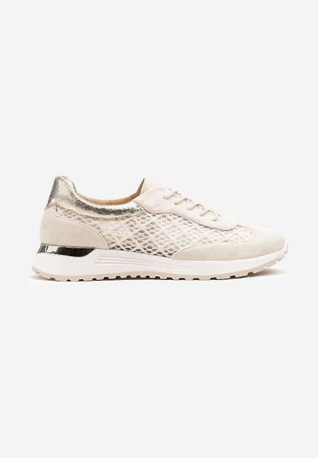 Beżowe Sneakersy z Ażurowym Zdobieniem i Metalicznymi Wstawkami Sesovienna 4