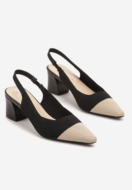 Czarne Sandały na Słupku Typu Slingback z  Kontrastowym Noskiem Udivira 5
