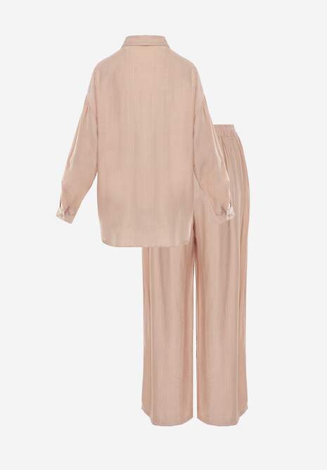 Beżowy Wiskozowy Komplet o Luźnym Kroju z Koszulą i Spodniami Sesorilia 7