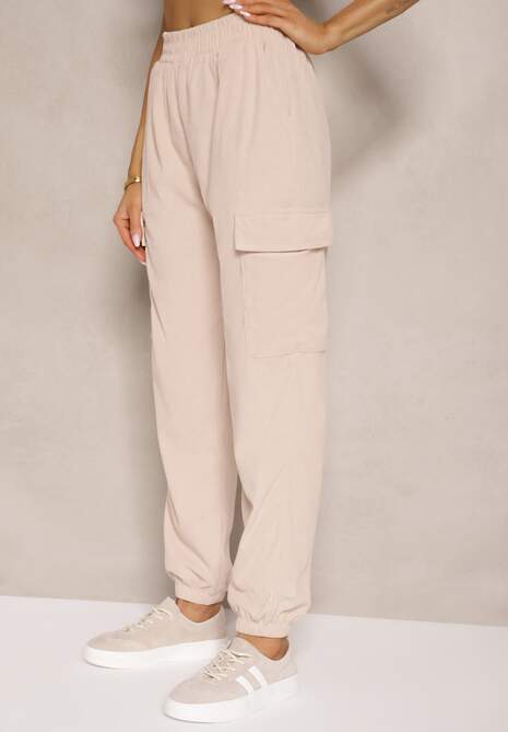 Beżowe Spodnie Typu Cargo High Waist Worseli 4