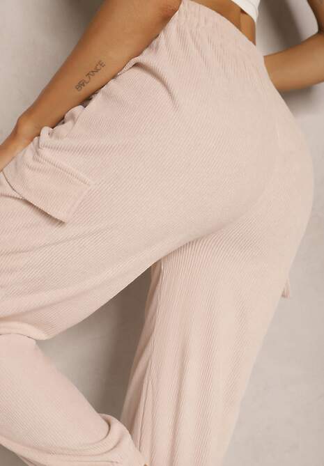 Beżowe Spodnie Typu Cargo High Waist Worseli 5