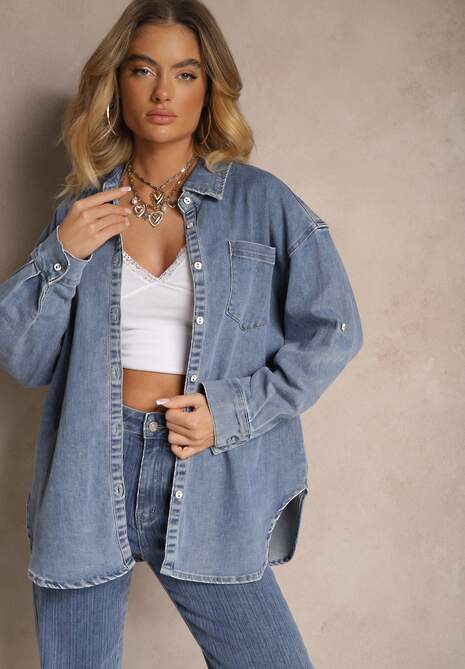 Niebieska Jeansowa Koszula z Wiskozą o Kroju Oversize Ulariela 4
