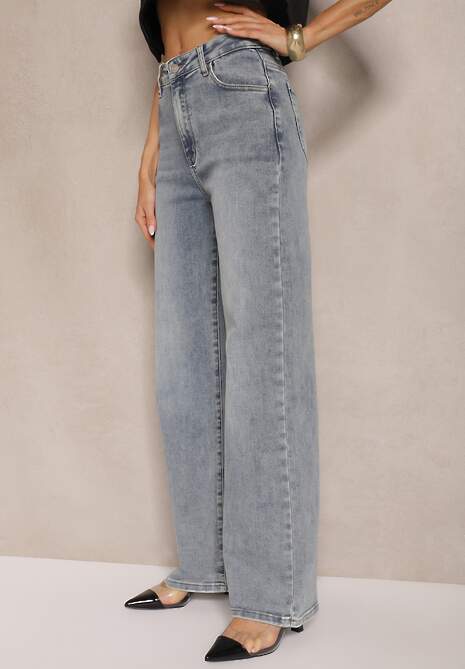 Jasnoniebieskie Szerokie Jeansy High Waist z Wiskozą Uliriel 4