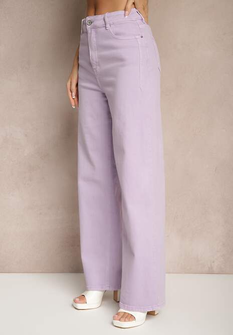 Fioletowe Jeansy High Waist o Szerokim Kroju Silseli 4