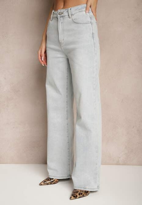 Jasnoniebieskie Jeansy High Waist z Szeroką Nogawką Sesmaris 4